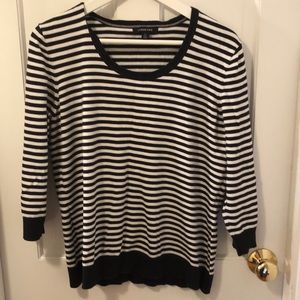 Lands’ End navy blue and white striped sweater. Excellent condition.